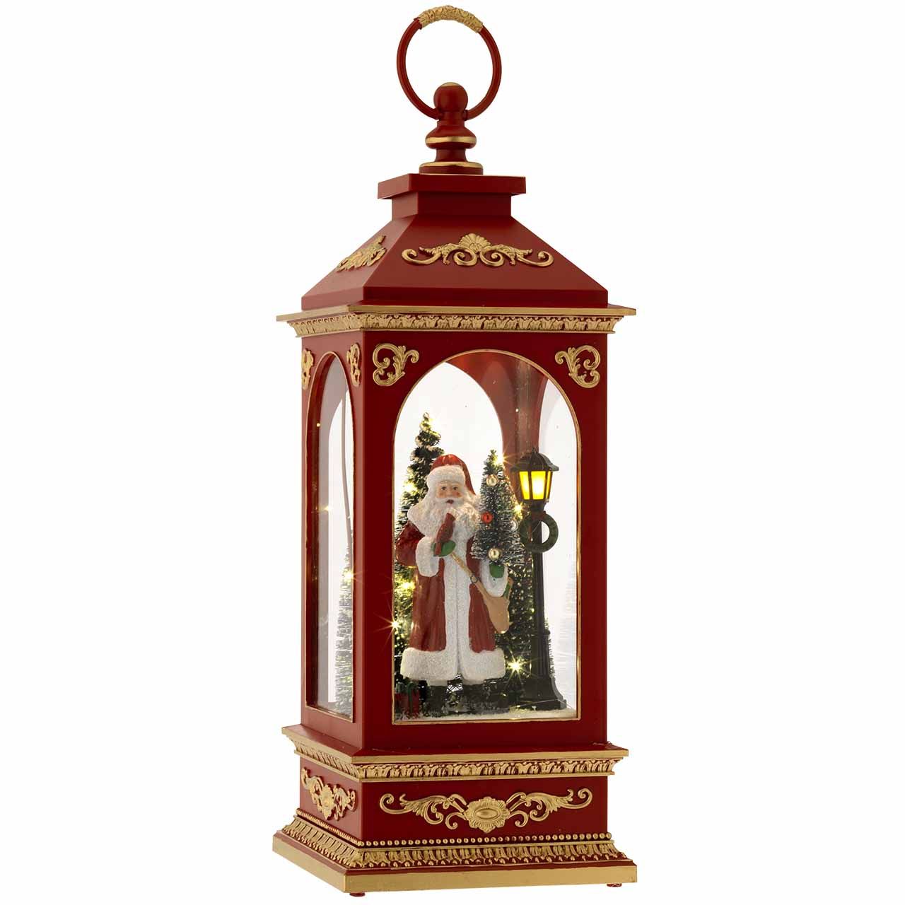 LANTERNA BASE QUADRA H. 38 ROSSA CON BABBO NATALE LUCI